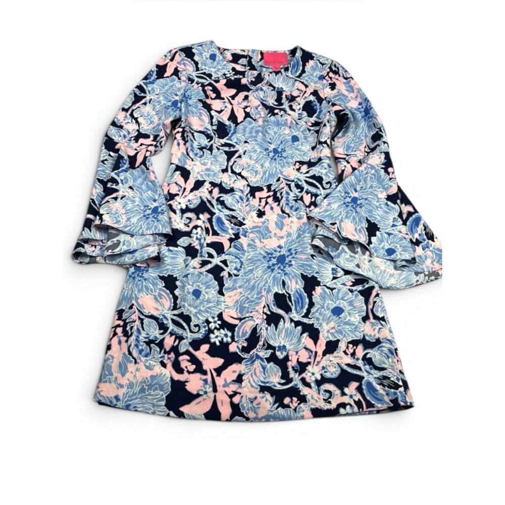 Lilly Pulitzer Floral Kayla Shift Dress 0 Bell Sleeve Preppy Resort Spring Chic